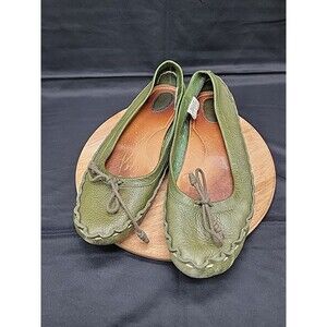 Fossil Green Leather Loafer Moccasins Womens Size 10